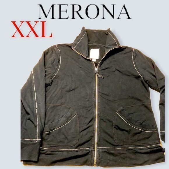 Merona zip up light weight black jogging Jacket Black xxl - Picture 1 of 5